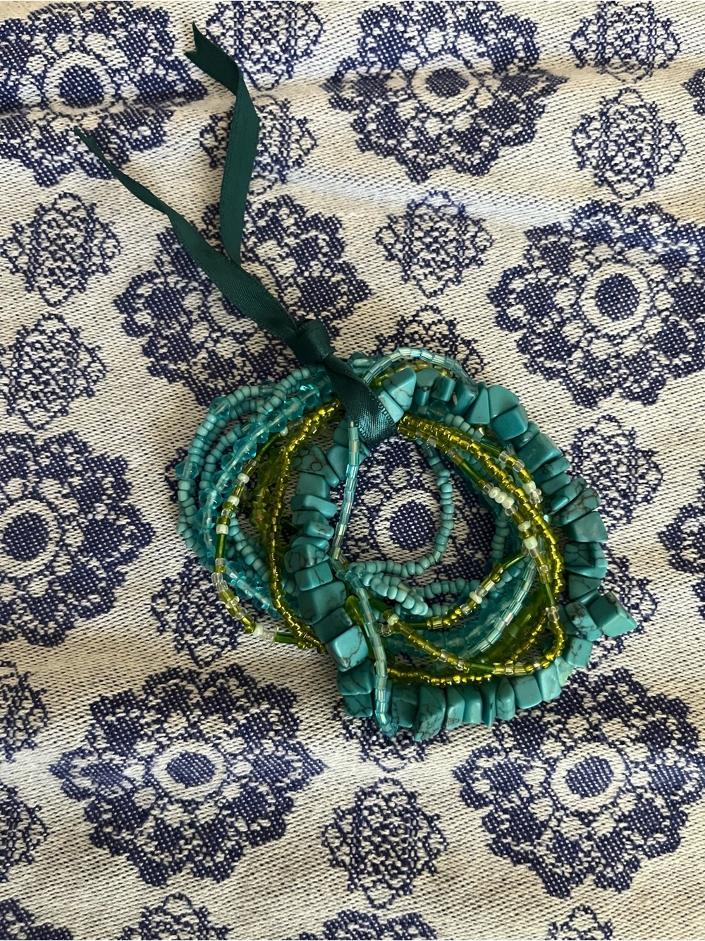 J.Jill Turquoise and Green Seed Bead Stretchy Bracelets